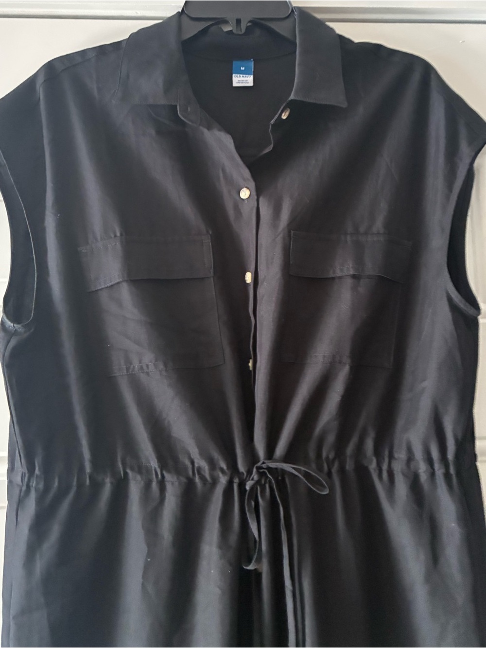 Old Navy Black Button-Front Sleeveless Dress with Tie Waist